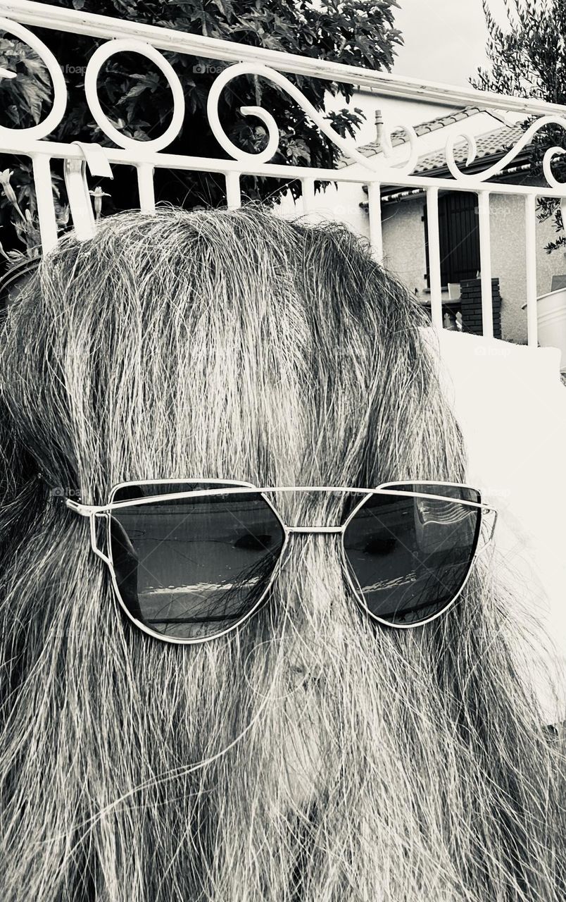 Selfie with hair covering the face