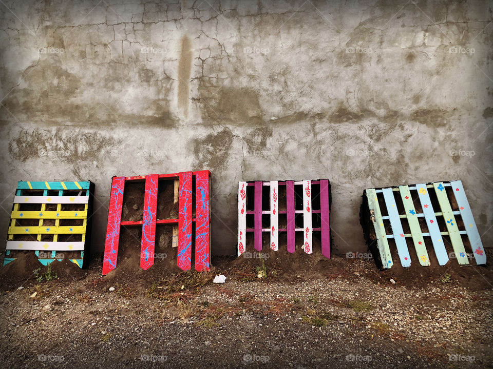 Four beautifully painted pallets. 