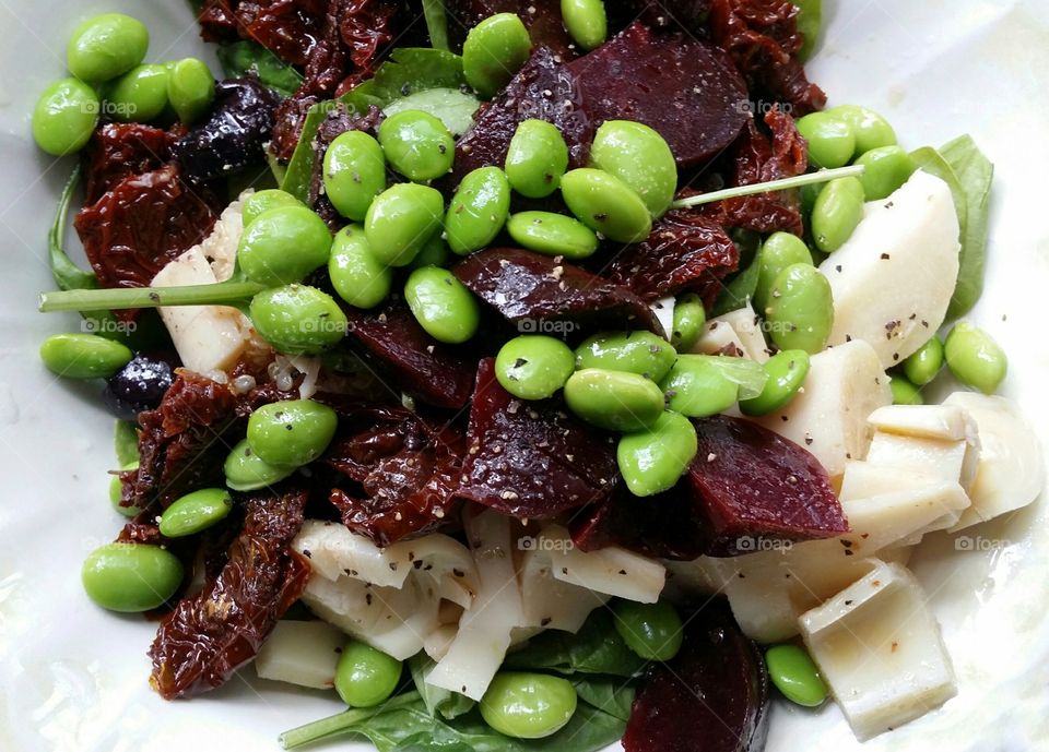 Edamame salad in plate