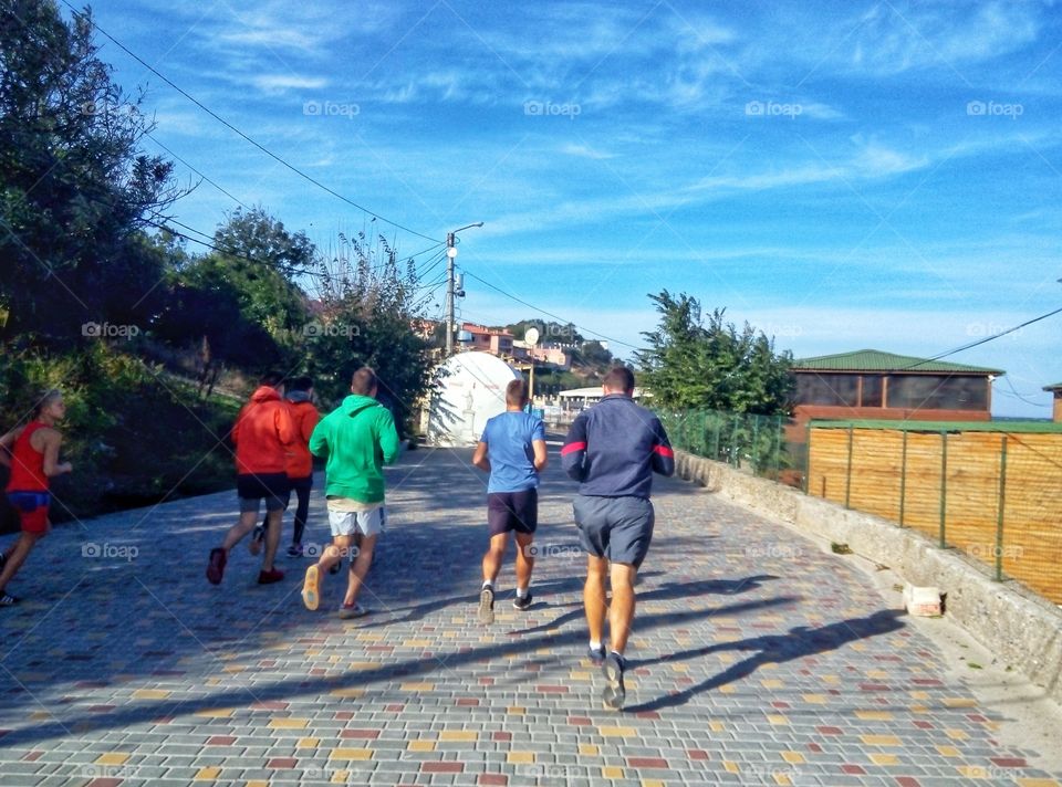training running along the waterfront
