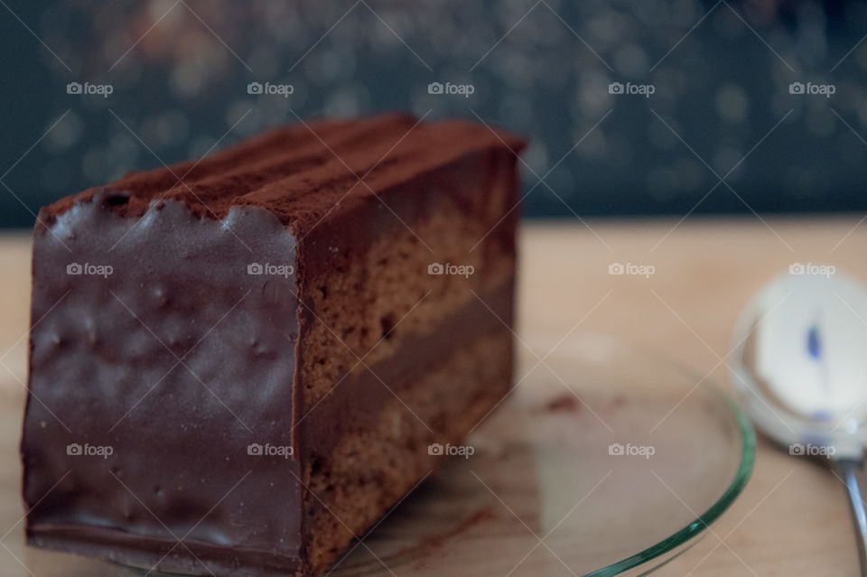 Extreme close-up of chocolate cake