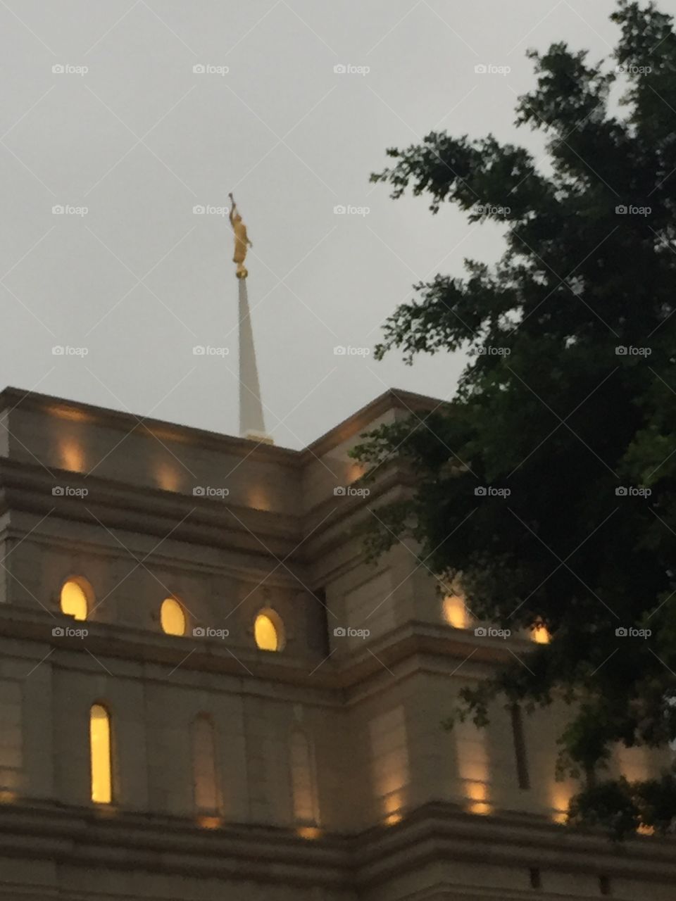 Lights In The Sky. The Church Of Jesus Christ of Latter-Day Saints Holy Temple in Hong Kong China. Angel Moroni facing East, in The East. Culturally Known as The Mormon Church Worship Place. Copyright Chelsea Merkley Photography 2019. 