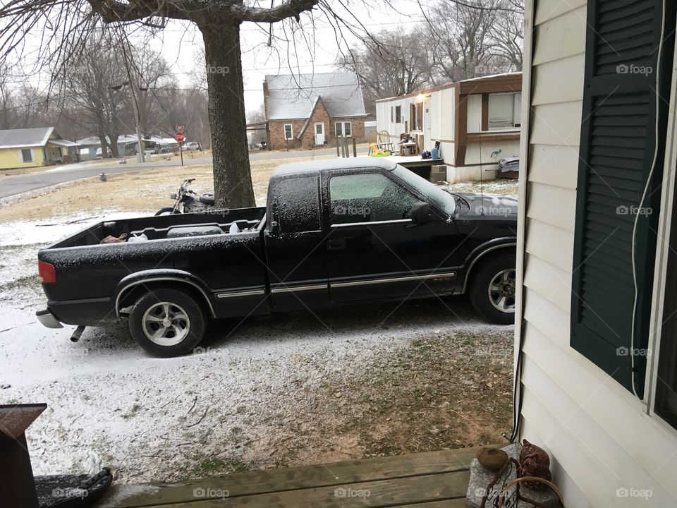 2002 black Chevy s10 with fresh snow on it, January 25 2018. It’s parked at home..