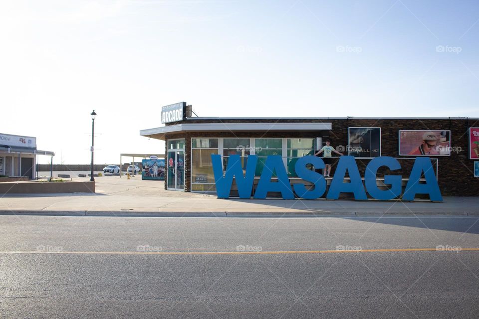 Iconic welcome sign for tourists in Wasaga Beach, Ontario, Canada 