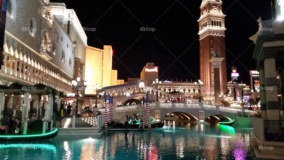 Nighttime Exterior of the Venetian Hotel & Casino in Las Vegas, Nevada