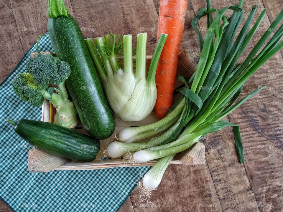 Wooden box with vegetables