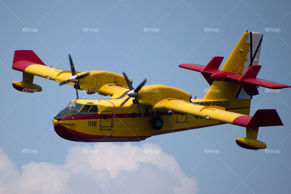 Firefighting airplane flying. CL415