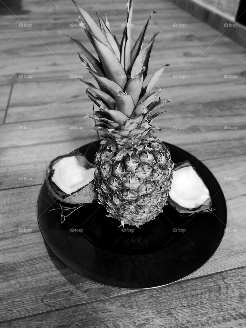 A pineapple and a coconut