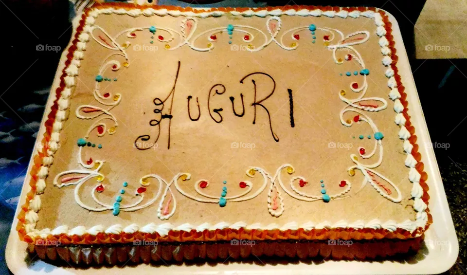Italian coffeee cream birthday cake decorated with smarties