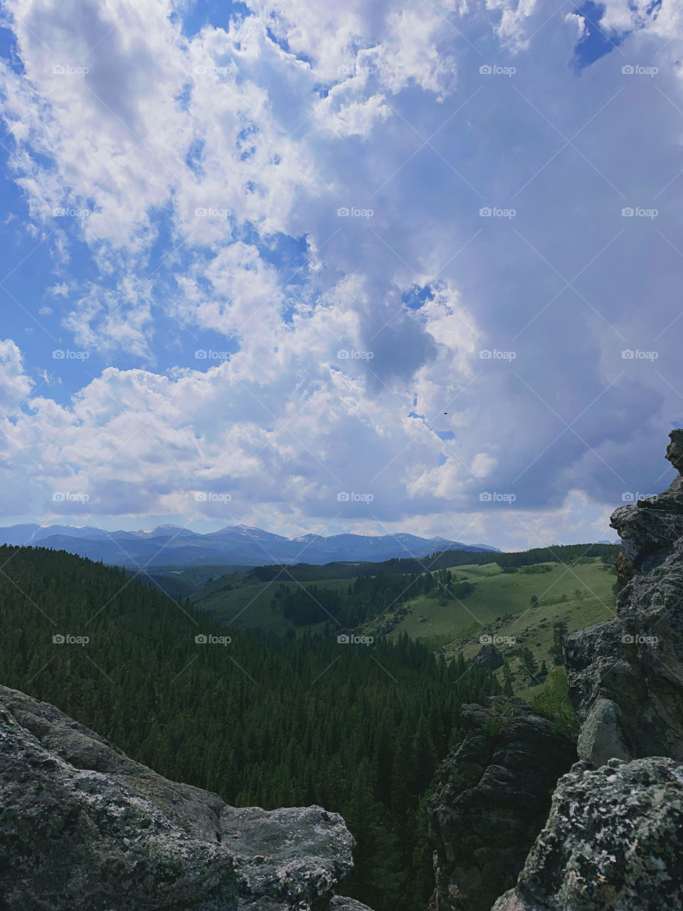 Mountain View Cliffside forest woods sky clouds rocks