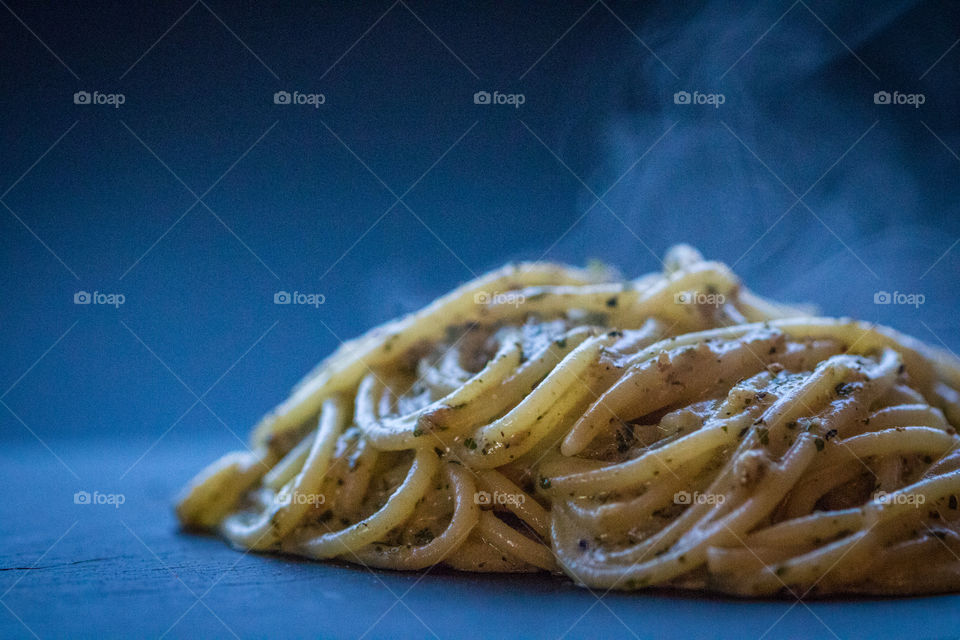 Close-up of steaming pasta