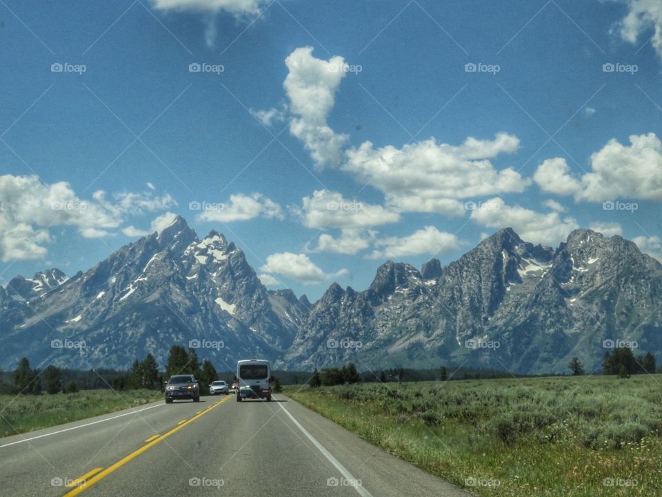 The Teton Park Road through the Grand Teton Mountains.