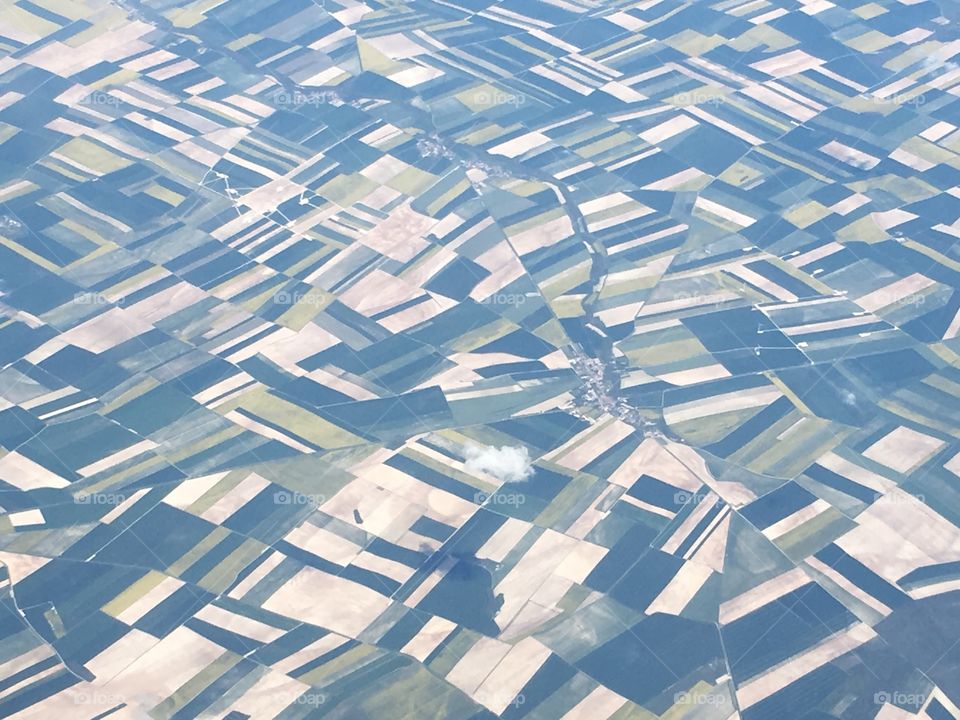 Aerial view of French patchwork fields