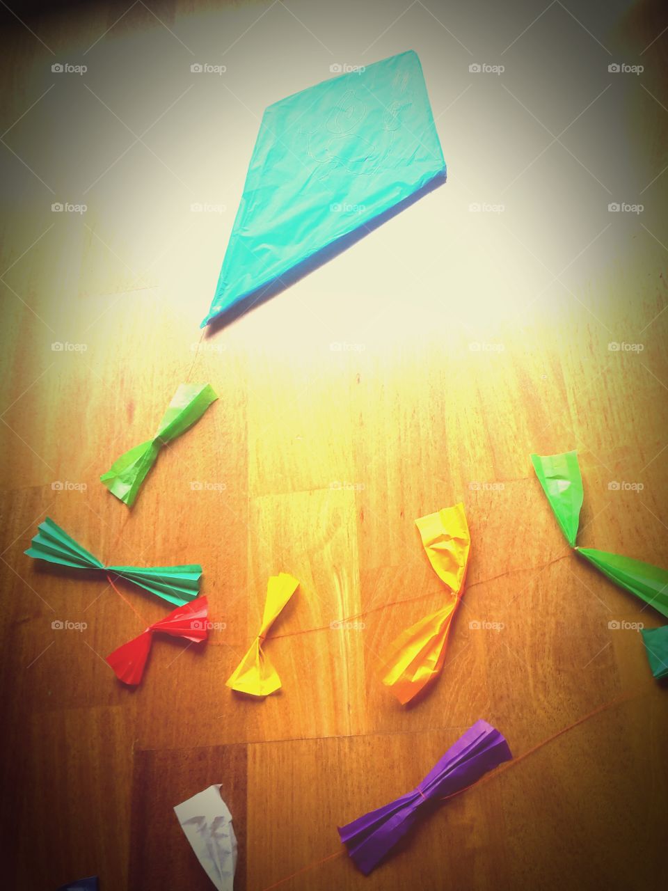 diy blue kite with colorful tail