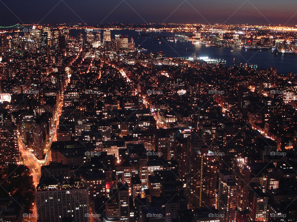 New York by night. From the Empire State building