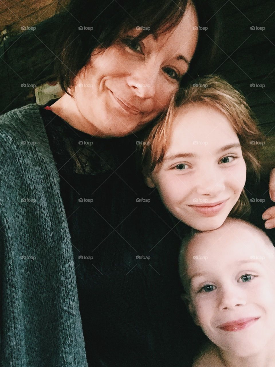 Mother with her children in a selfie