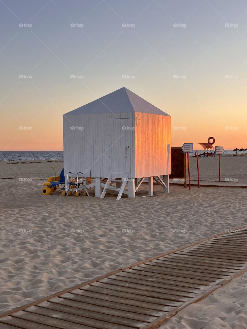 Empty beach in winter evening 