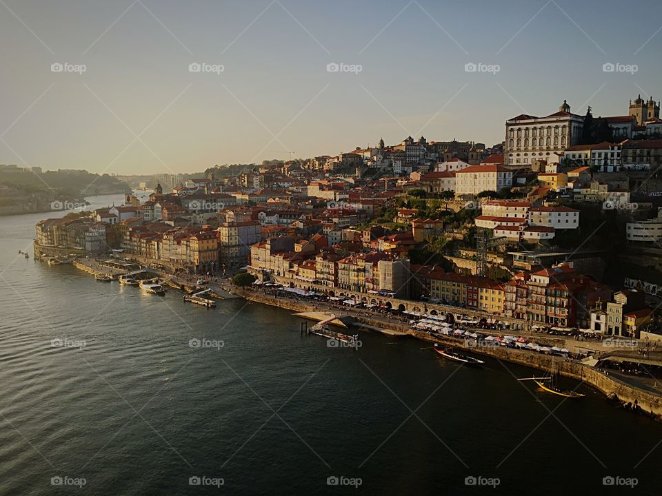 Beautiful city center of Porto before sunset 