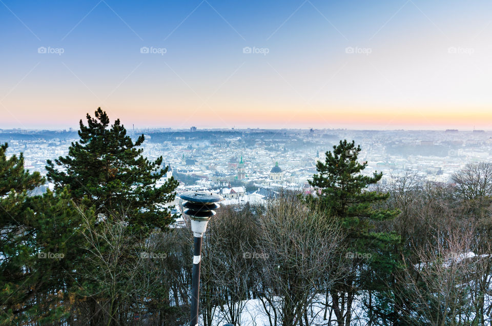 Lviv cityscape during the sunset