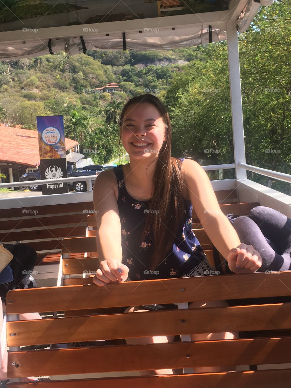 My sister on the resort shuttle