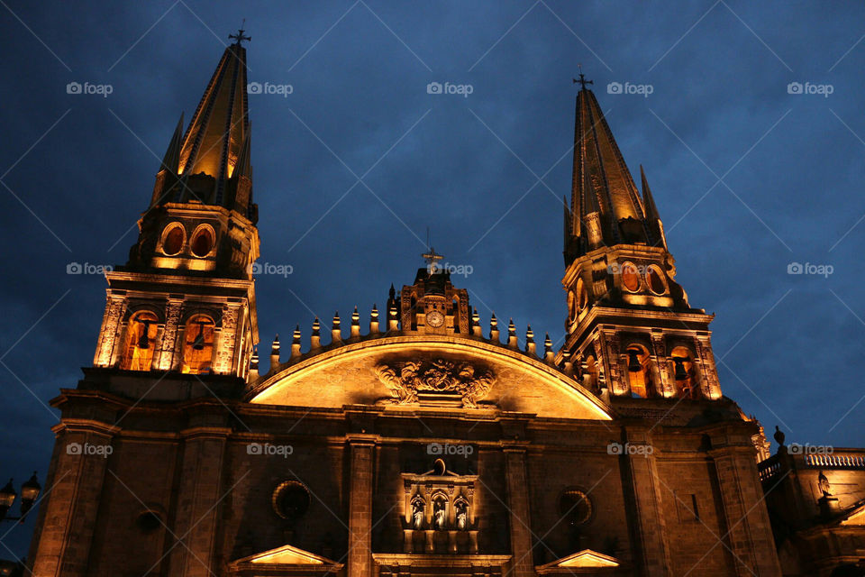 A Church in the Evening. A beautiful Church in Guadalajara, Mexico