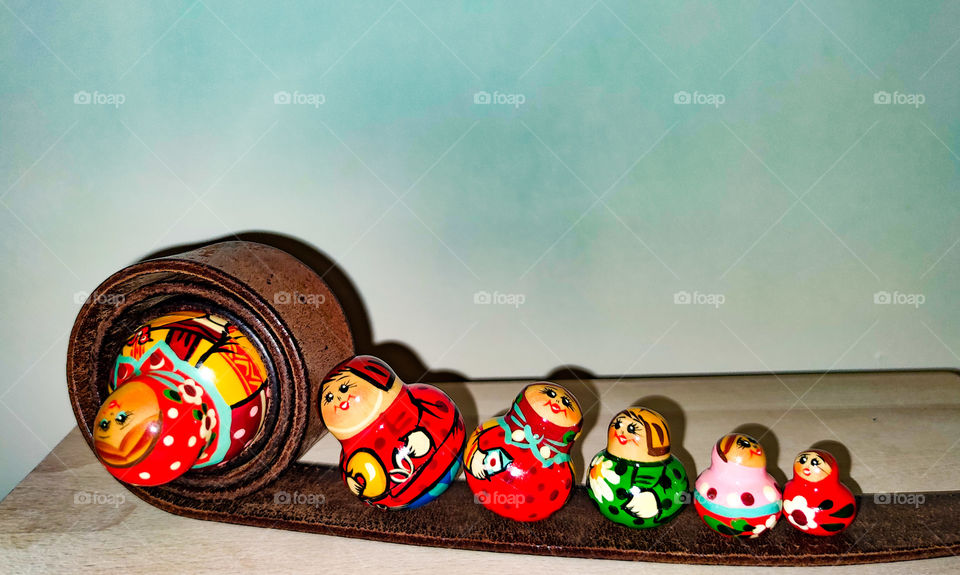 Six pieces of matryoshka in line