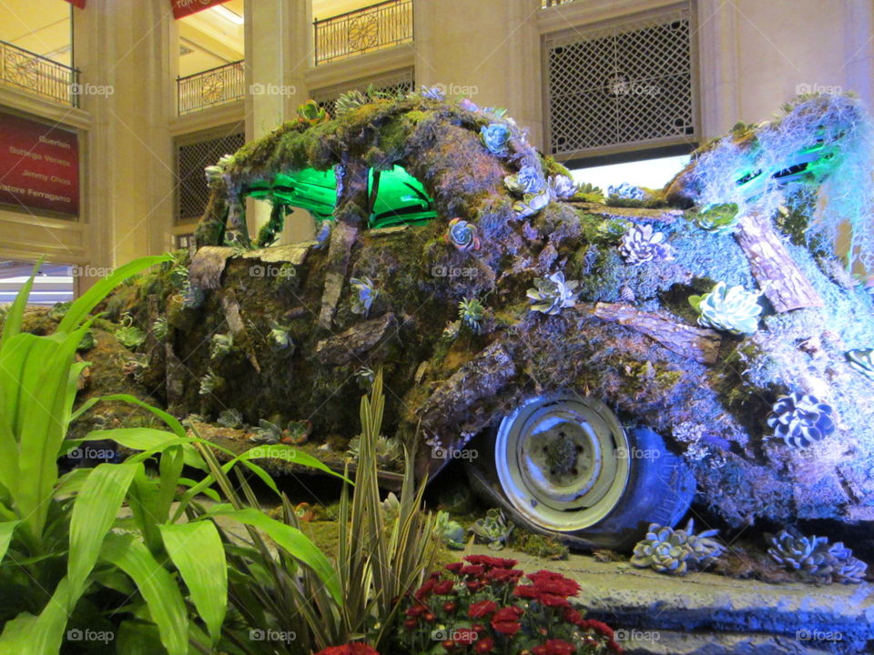 VW Bug Made of Flowers, Art Installation in Las Vegas Casino