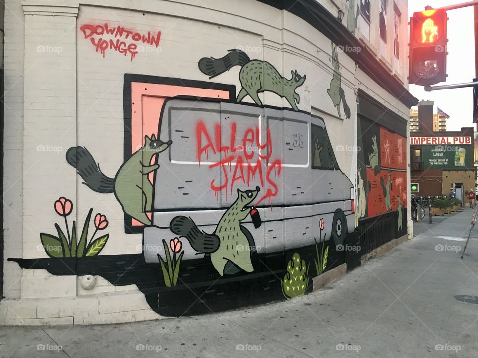 Raccoon Street Art: Alley Jams, Downtown Yonge St, Toronto 