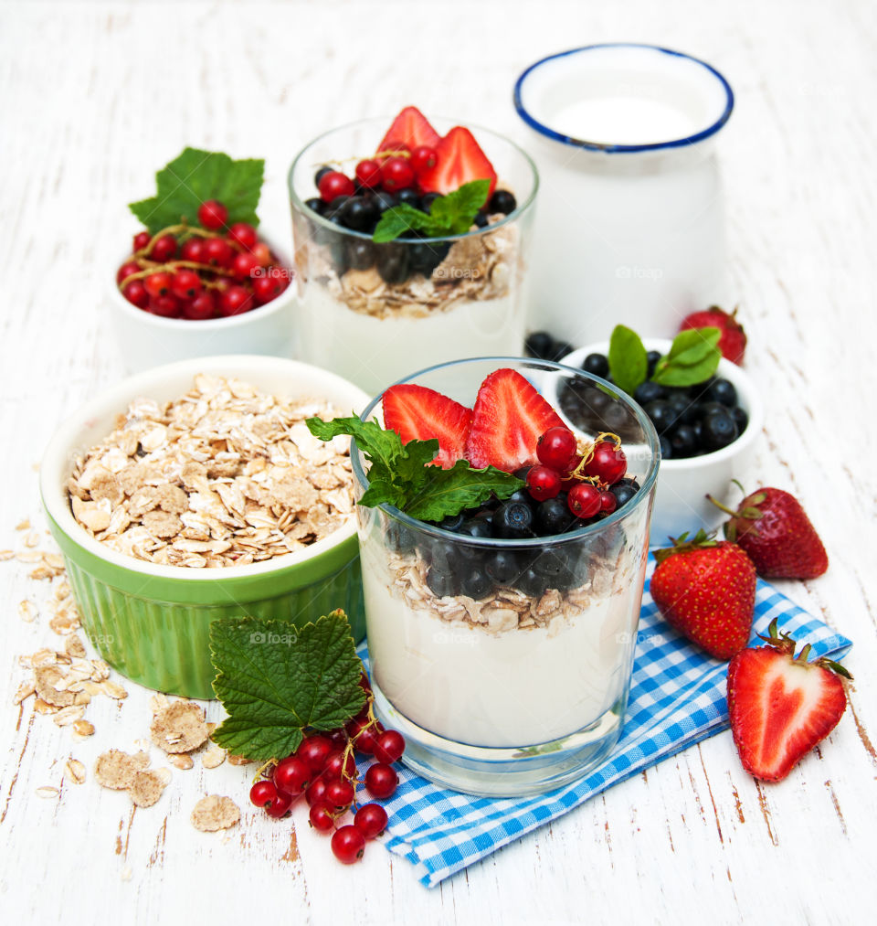 Yogurt with muesli and berries 