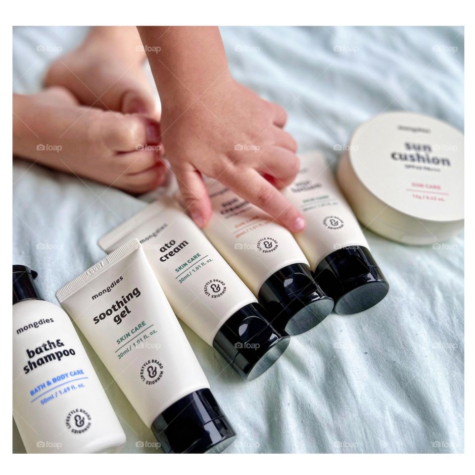 Asian toddler with Korean skincare brand for ezcema skin