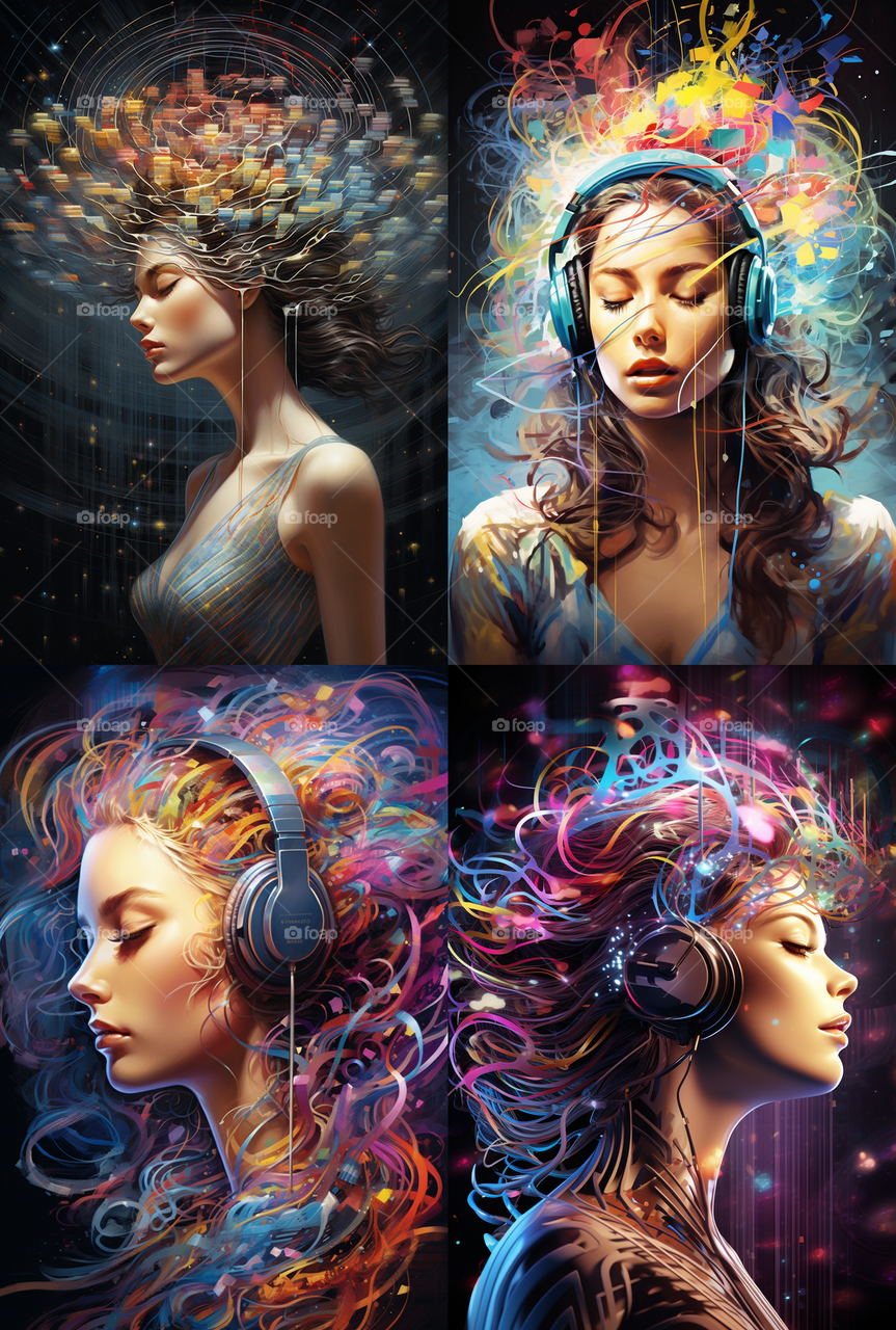 a woman listening to music made in artificial intelligence