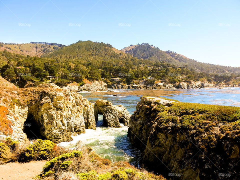 Rocky beach coastline at point Lobos reserve in California. 