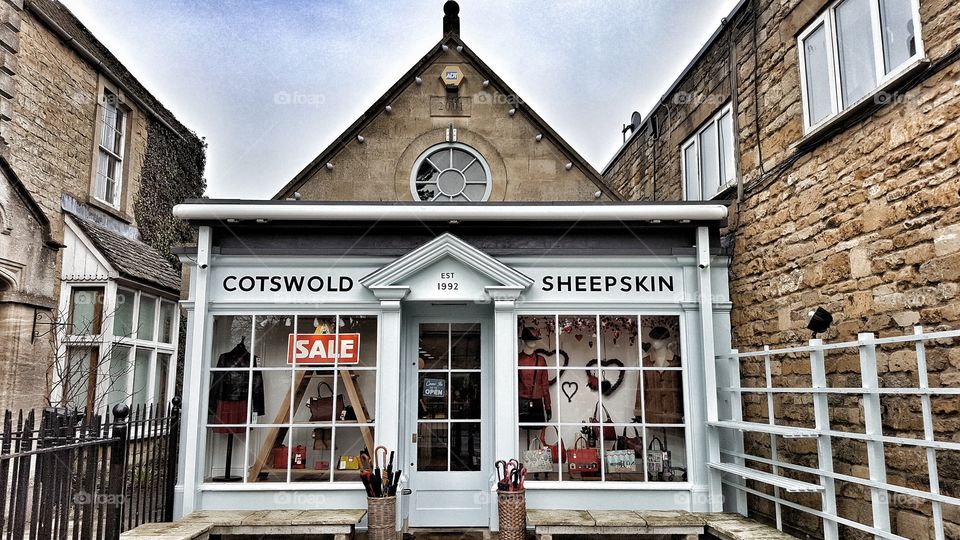 Cotswold sheepskin shop front in Bourton on the water village