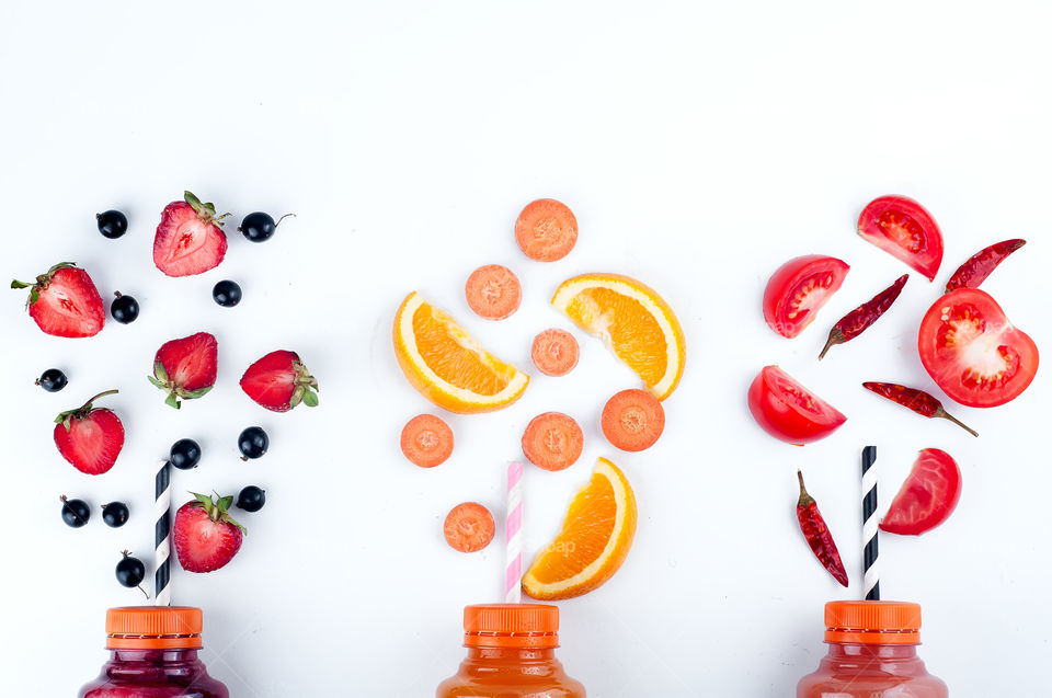 Studio shot of sliced fruits and vegetables