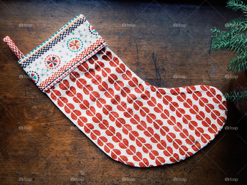 High angle view christmas stocking