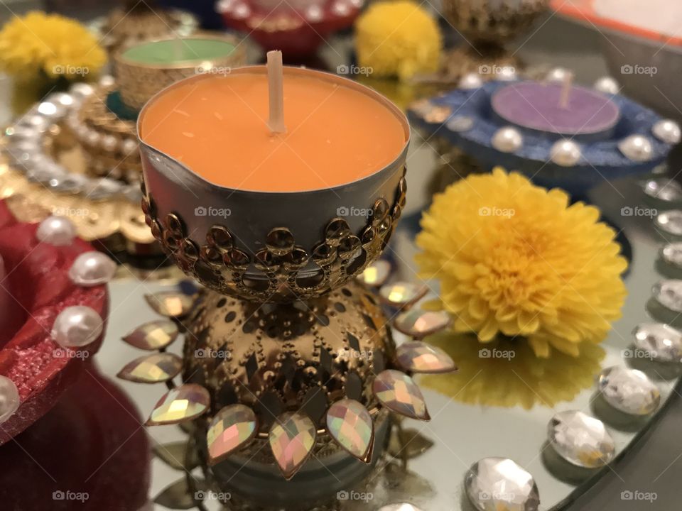 Macro shot of tea candle to celebrate Festival of Lights 