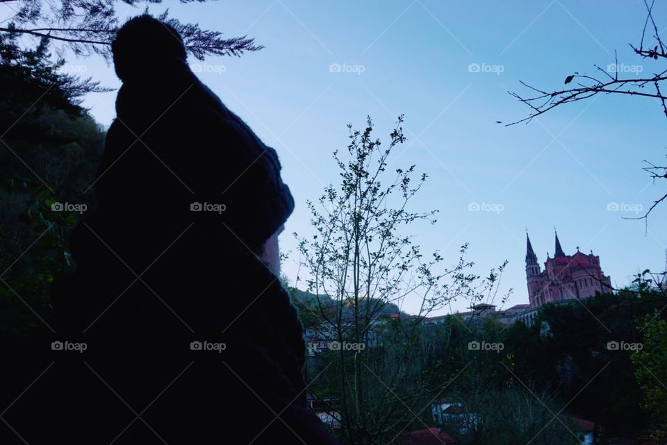 Trees#sky#cap#contour#human#castle#view#evening