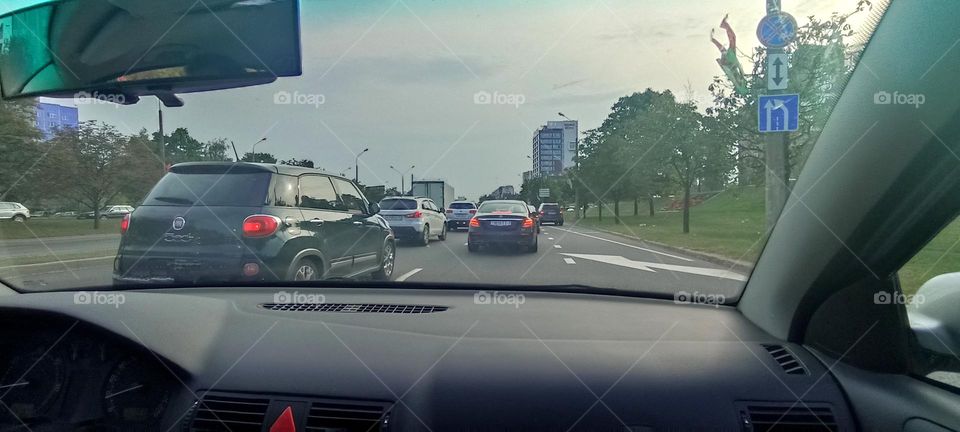 driver in car road window view summer time