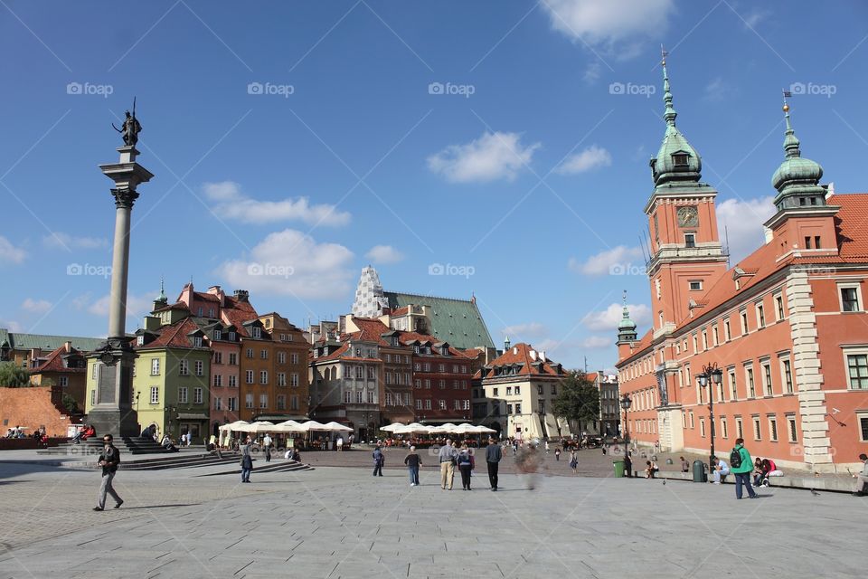 Warsaw town hall square in daylight fun visitors have been able to come