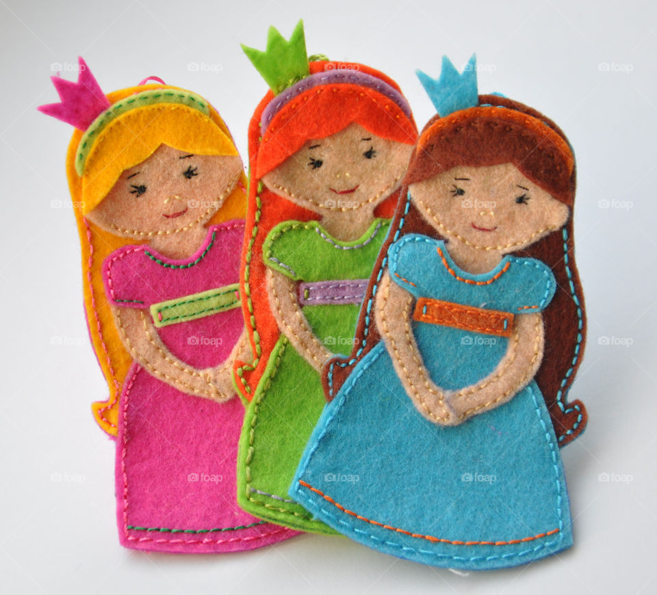 Three handmade felt princess