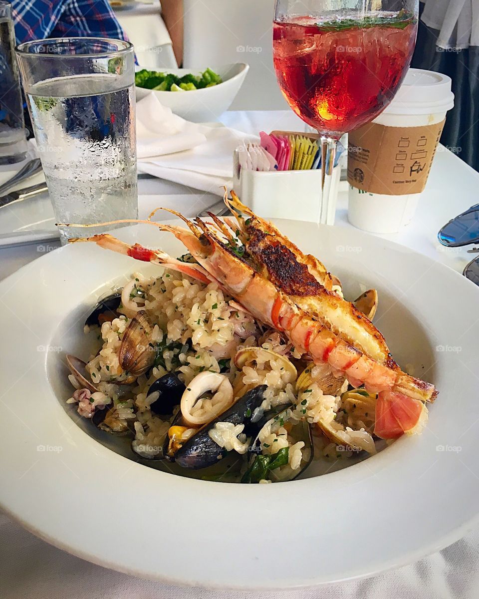 Seafood risotto with giant shrimp 