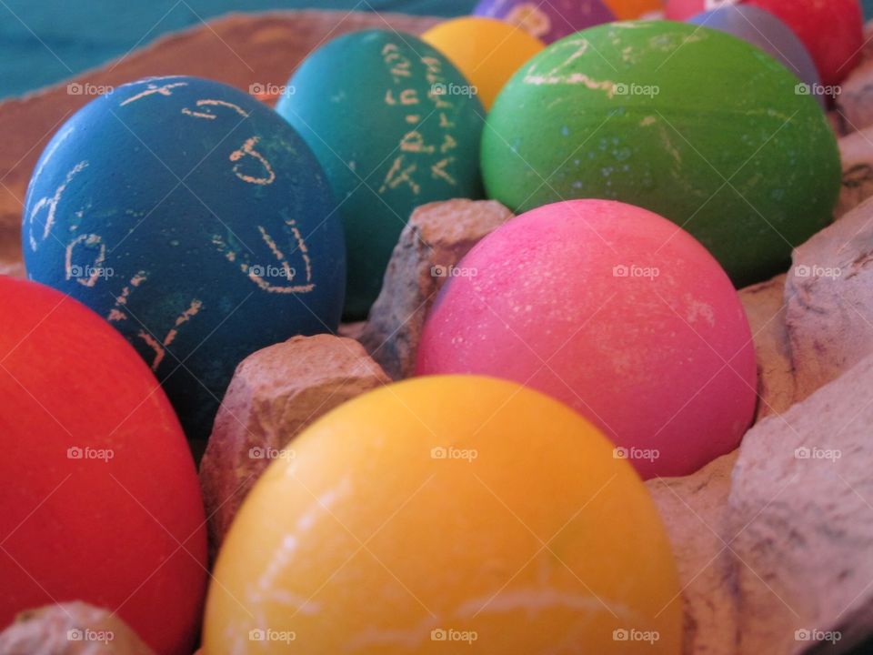 Bright colored dyed Easter eggs 