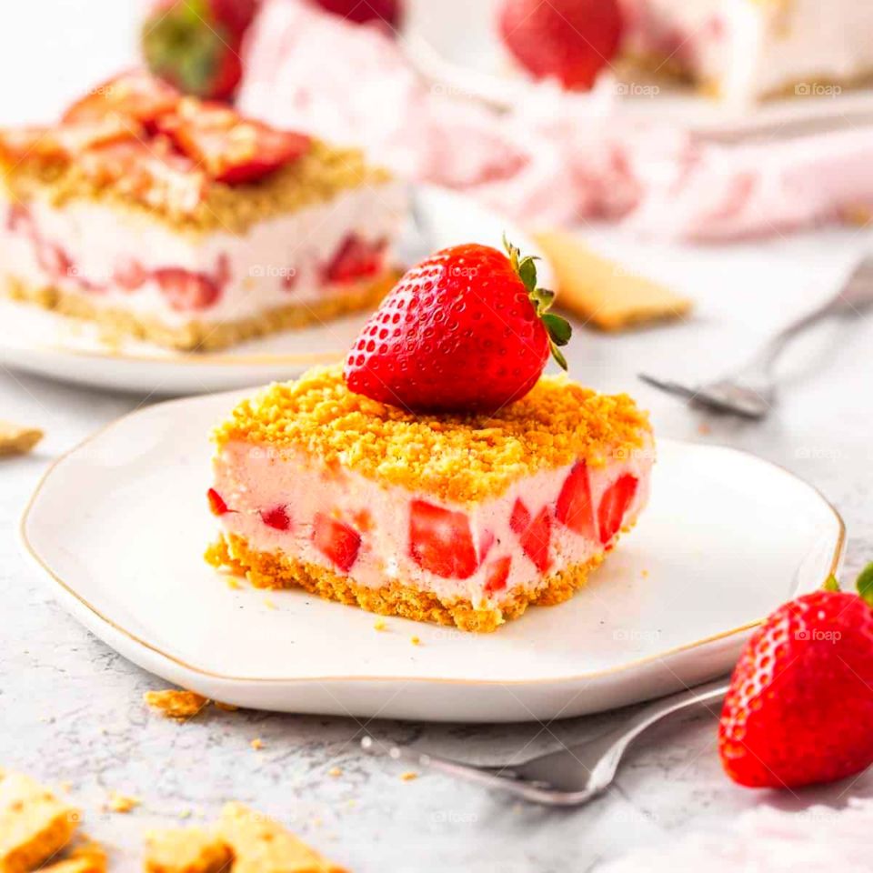 A delicious and beautiful strawberry dessert.