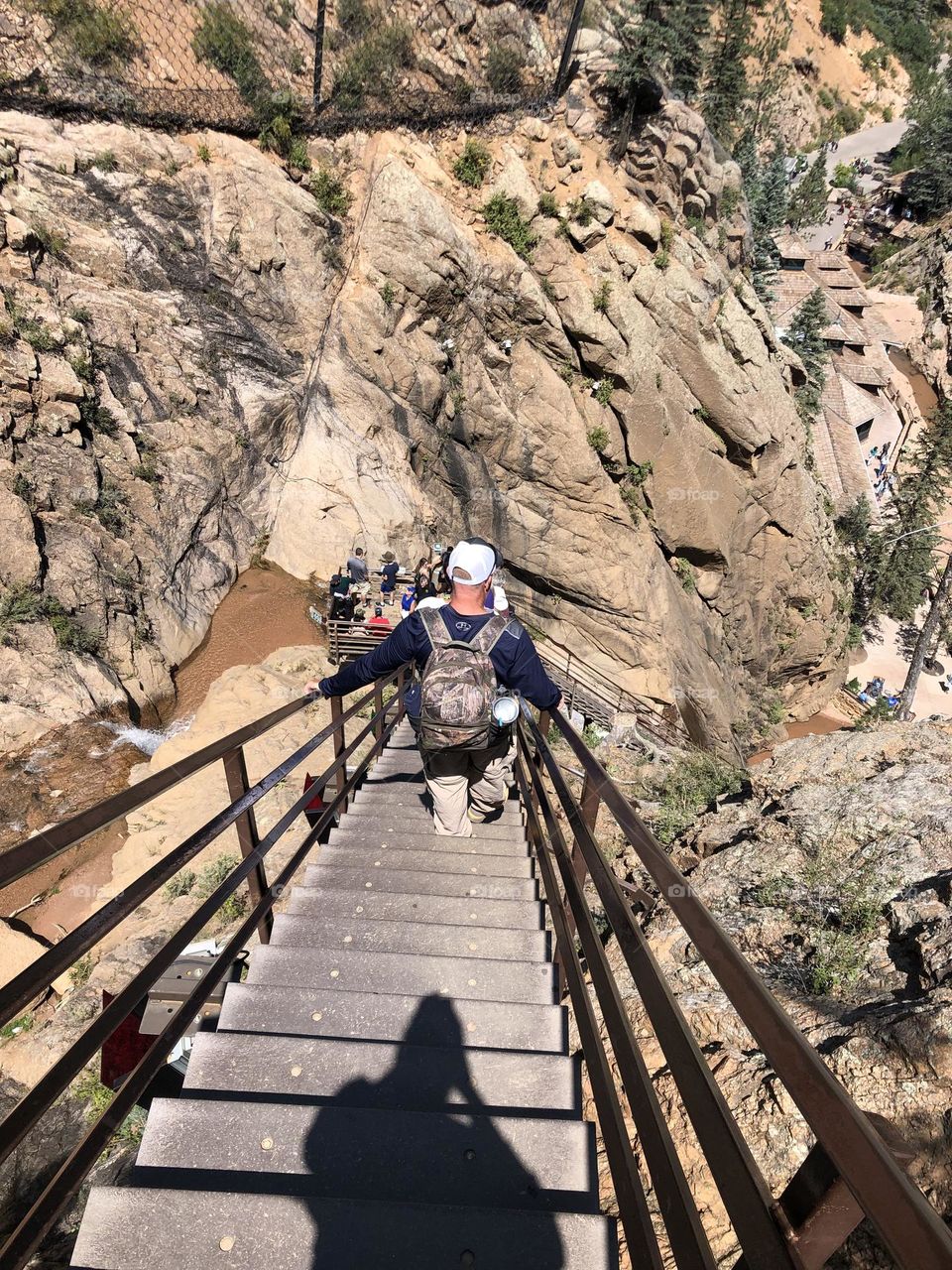 Hiking in Colorado! Had to take 3 tiers of steep stairs to get up and down. Amazing but pretty scary!!