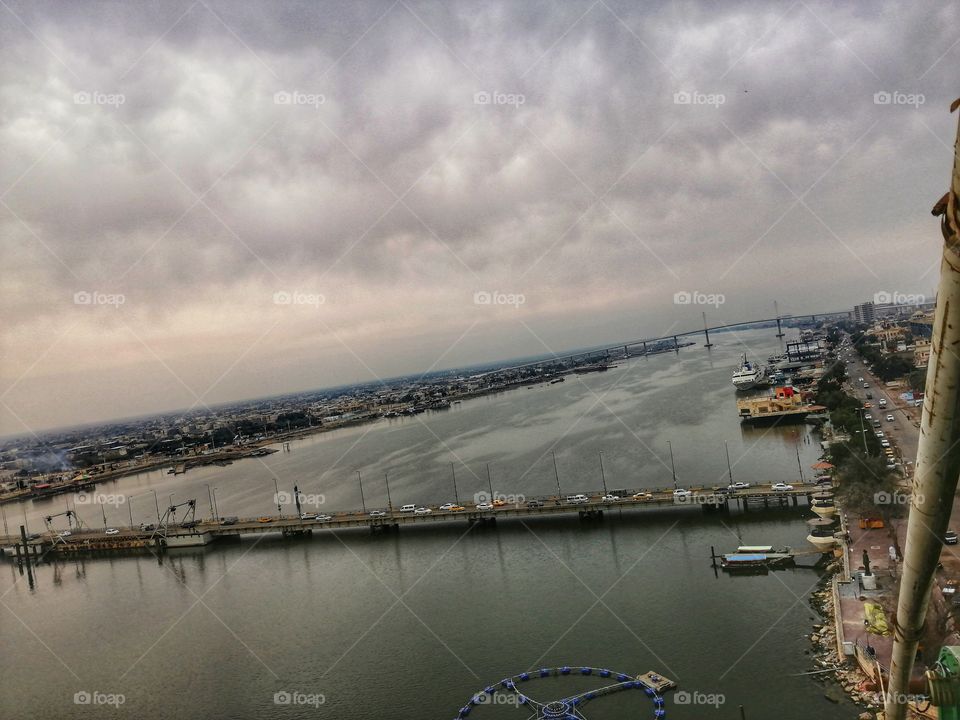 Cloudy sky and the junction of Euphrates River and Euphrates in Iraq