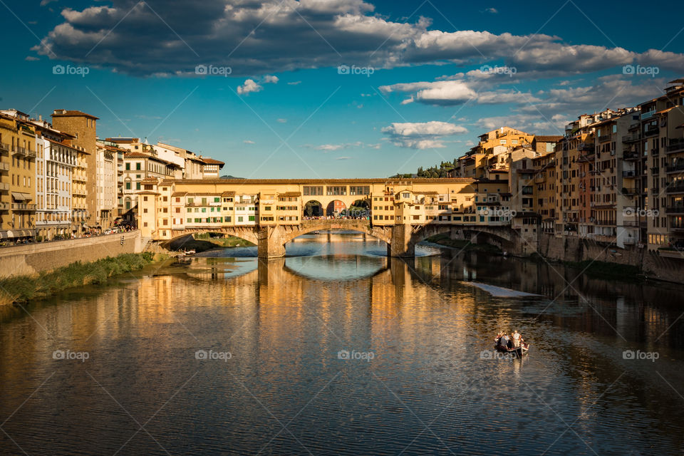View of Ponte Vecchio in Florence, this is one of the most famous landmarks located in the city.