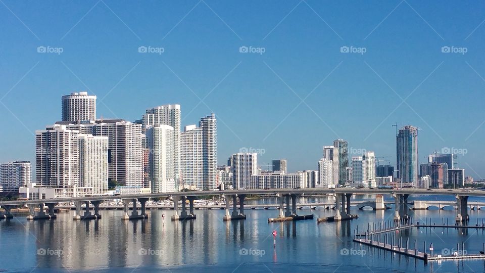 View of city of Miami early morning..disembarkation day from Royal Caribbean enchantment of the seas