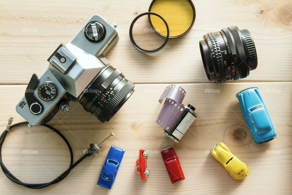 Vintage camera film on the table