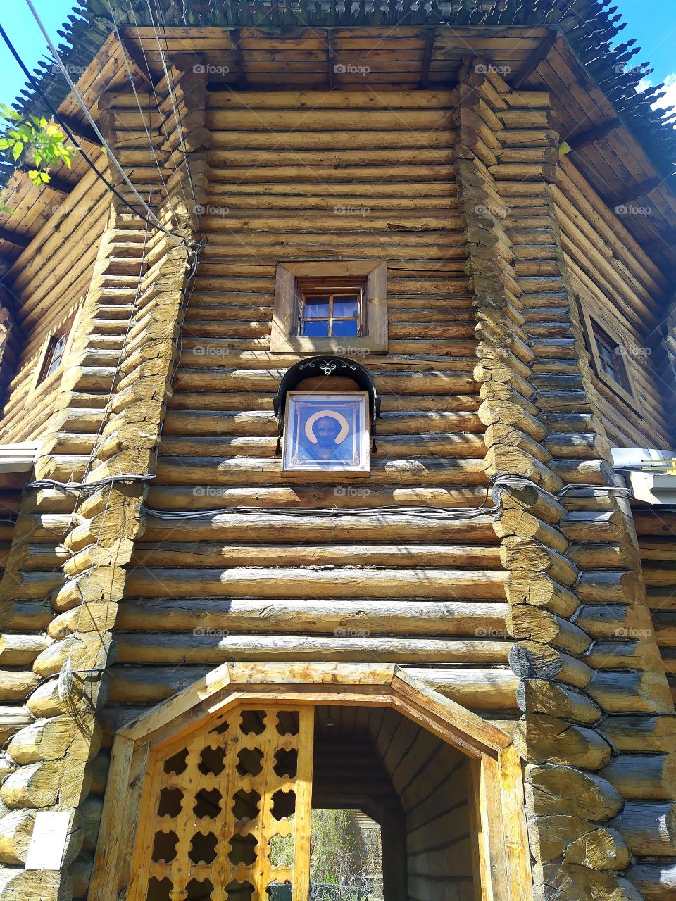 Facade of a wooden tower