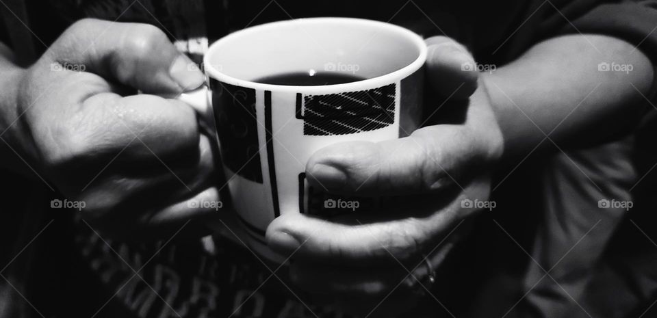Cup coffee, and hands